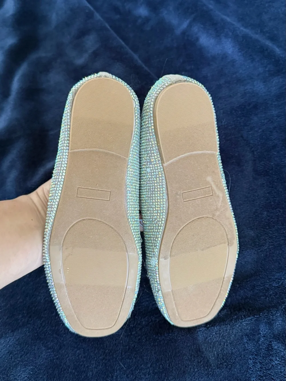 Vince Camuto Iridescent Crystal-Embellished Nude Flats